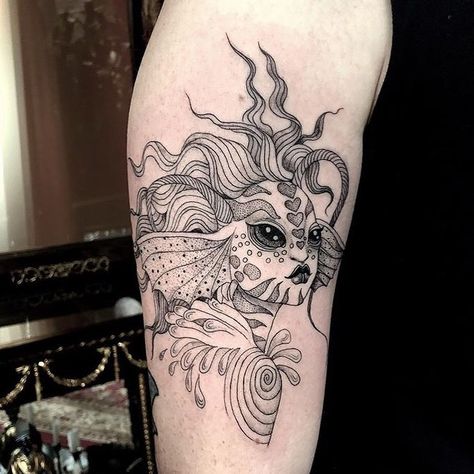 Sea Witch Tattoo, Scifi Tattoo, Sea Creature Tattoo, Creature Tattoo, Left Arm Tattoos, Iris Tattoo, Witch Tattoo, Black Iris, Sea Witch