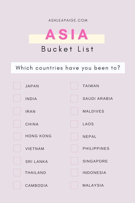 Asia Bucket List Bucket List World Travel, Asia Travel Bucket List, World Travel Bucket List, Countries To Visit Bucket Lists, Country Checklist, Country Bucket List, Asia Bucket List, Indian Travel, Explore Dream Discover