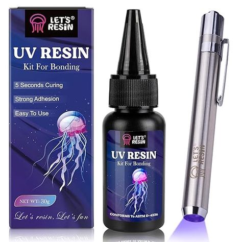 LET'S RESIN UV Resin Kit with Light, Bonding&Curing in Seconds, 30g UV Resin Kit with UV Flashlight for Welding, Jewelry UV Glue Adhesive for Plastic Repair, Glass Light, Craft Decor: Amazon.com: Tools & Home Improvement Plastic Repair, Uv Flashlight, Craft Decor, Glass Light, Resin Kit, Adhesive Glue, Uv Resin, Resin Molds, Uv Light