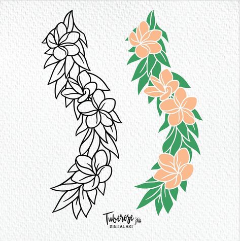 New curved plumeria and leaves SVG in my Etsy shop… Isn’t she lovely?! ☺️ and enjoy 20% off all week in my Etsy digital shops for Mother’s Day! ✨ . . #plumeria #plumerialovers #maile #svg #digitalart #cricutfiles #svgdesigner #etsy #etsydigital Plumeria Tattoo Stencil, Lei Tattoo, Hawaiian Flower Lei Drawing, Plumeria Line Art, Kemboja Flower Sketch, Hawaiian State Flower Tattoo, Plumeria Tattoo, Flower Lei, Plumeria Flowers