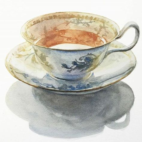 Watercolor Teacup, Tea Cup Drawing, Cup Watercolor, Tea Cup Art, Modern Watercolor Art, Aquarelle Painting, Ariana Grande Drawings, Watercolor Blog, Watercolor Journal