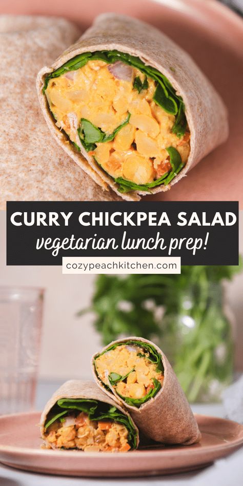 Curry Chickpea Salad, Wraps Recipes Vegetarian, Chickpea Wrap, Vegetarian Wraps, Sandwich Ideas, Vegetarian Meal Prep, Easy Vegetarian Lunch, Vegetarian Curry, Vegetarian Sandwich