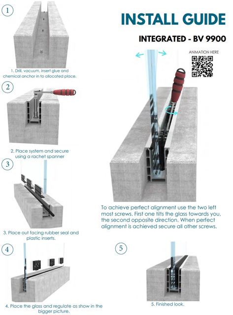 Glass railing system BV 9900U - integrated mounting Beam House, Glass Handrail, Frameless Glass Balustrade, Glass Railing System, Sliding Wall, Marble Stairs, Glass Stairs, Balcony Railing Design, Joinery Details