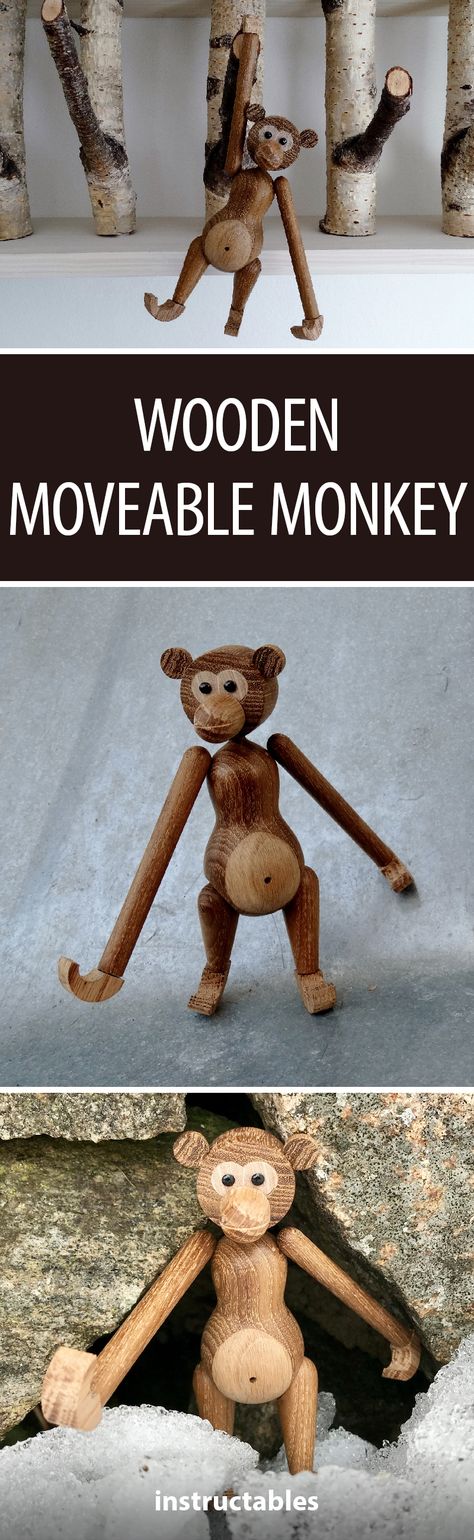 Wooden Moveable Monkey  #woodworking #toy Storage Shelves Ideas, Monkey Diy, Shop Dust Collection, Woodworking Organization, Urban Homestead, Basic Woodworking, Woodworking Desk, Shelves Ideas, Dremel Projects