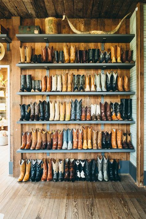 Round Top Texas, Western Bedroom, Boot Collection, Boutique Display, Western Boutique, Western Store, Western Homes, Retail Store Design, Western Home Decor