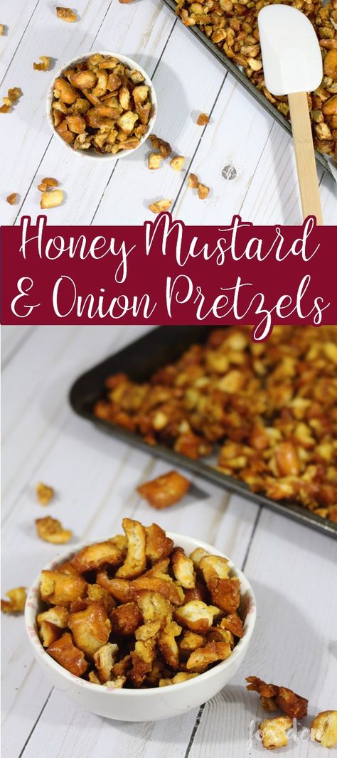 Onion Pretzels, Mustard Pretzels, Honey Mustard Pretzels, Seasoned Crackers, Seasoned Pretzels, Pretzel Snacks, Homemade Honey Mustard, Pinterest Challenge, Pretzels Recipe