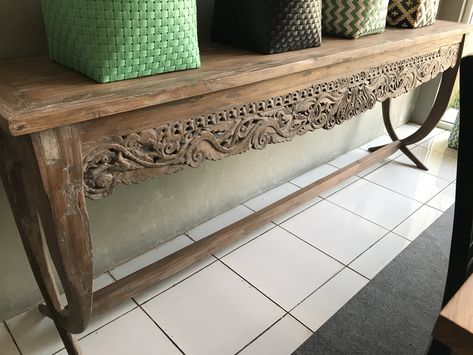 Bali wood furniture Bali Furniture, Indonesian Furniture, Bali Decor, Wood Furniture, Entryway Tables, Decorating Ideas, Bali, Entryway, Villa