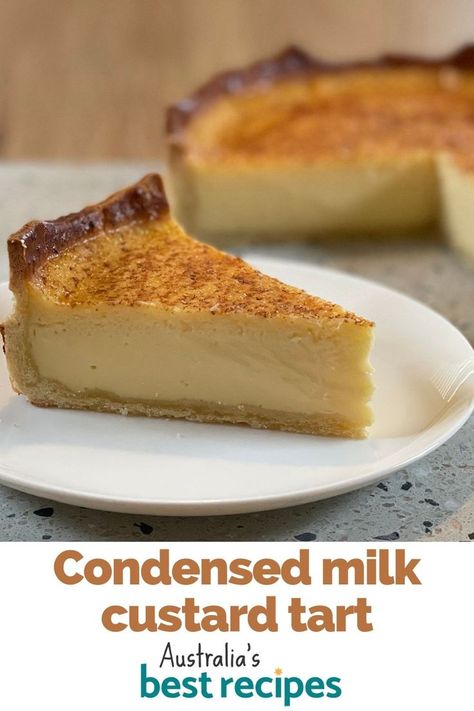 Easy Custard Tart, Milk Tart With Condensed Milk, Easy Tart Recipes Simple, Fridge Tarts Recipes Condensed Milk, Condensed Milk Tart Recipes, Custard Tart Recipe Easy, Condensed Milk Pie Recipes, Tarts Recipe Dessert Easy, Custard With Condensed Milk