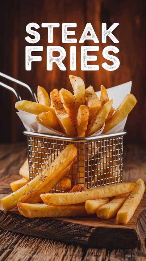 This pin features a basket of Texas Roadhouse Steak Fries, golden and crispy, served on a rustic wooden table. Perfect for fry lovers, the image highlights the seasoned, thick-cut fries that make this restaurant menu item a favorite. Texas Roadhouse Menu, Texas Roadhouse Steak, Crispy Fries, Crispy Fry, Texas Roadhouse, Steak Fries, Side Dishes, Steak, Texas