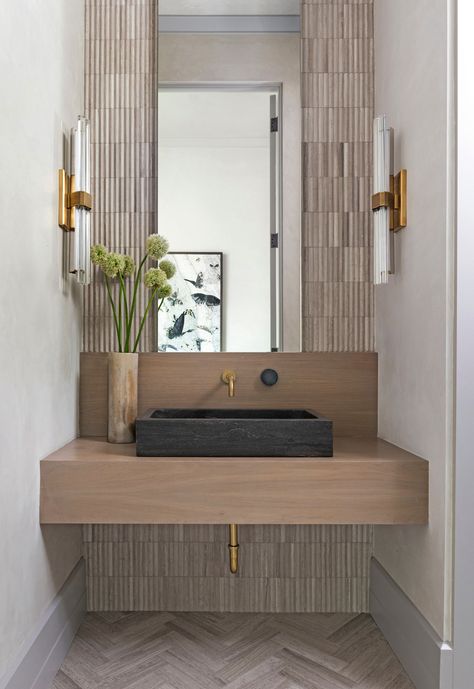 Modern Powder Room, One Bedroom Flat, Powder Room Decor, Powder Room Design, Bathroom Tile Designs, Renovation Design, Bathroom Makeover, Bathroom Inspiration, Bathroom Interior Design