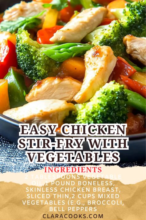 Easy Chicken Stir-Fry with Vegetables Best Chicken Stir Fry With Vegetables, Stir Fry Frozen Vegetables How To, Air Fry Frozen Vegetables, Stir Fry Chicken Recipes, Chicken Veggie Recipes, Chicken Stir Fry With Vegetables, Chicken Stir Fry Recipes, Chicken Breast Stir Fry, Chicken Vegetable Stir Fry