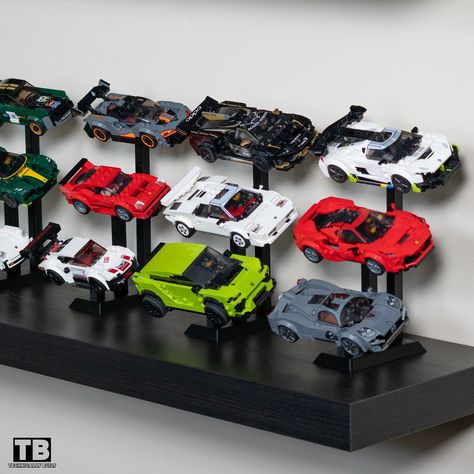 3 Tier Riser Display BUILD YOUR OWN for Lego Speed Champions - Etsy Lego Speed Champions Display Ideas, Lego Cars Display, Lego Decor Ideas, Lego Speed Champions Display, Speed Champions Display, Lego Car Display Ideas, Ikea Lego Display, Model Car Display Ideas, Lego Wall Display