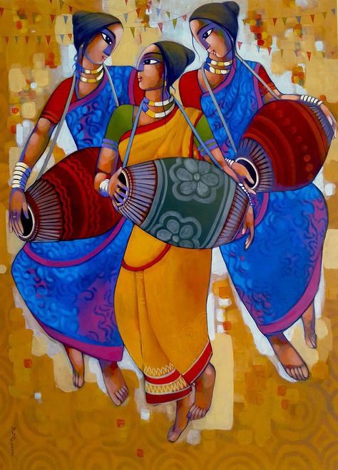 Rajasthani Painting, Indian Contemporary Art, Modern Indian Art, Rajasthani Art, Dance Paintings, Indian Painting, Contemporary Art Painting, Madhubani Art, Indian Folk Art