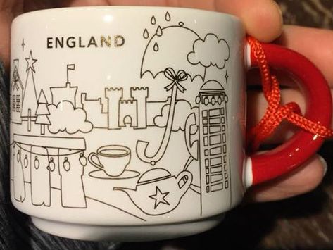 Starbucks You Are Here Ornament Christmas - England  #Starbucks #StarbucksMugs #Christmas #England #YAH #Ornament Christmas England, England Christmas, Wales Flag, Christmas In England, Red Telephone Box, Starbucks Coffee Recipes, Starbucks Mugs, Red Dragon, Xmas Ornaments