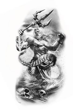 Zeus Poseidon Hades Tattoo, Poseidon Tattoo Stencil, Posiden Tattoo Design, Upper Back Tattoo Men, Poseidon Tattoo Design, Poseidon Tattoos, Neptune Tattoo, Voll Arm-tattoos, Compass And Map Tattoo