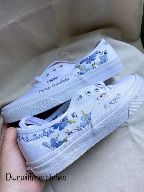 Embroidered Shoes Diy, Embroidery Shoes Diy, Wedding Vans, Embroidered Vans, Beaded Shoes, Flower Girl Shoes, Cinderella Shoes, Embroidery Shoes, Embroidered Shoes