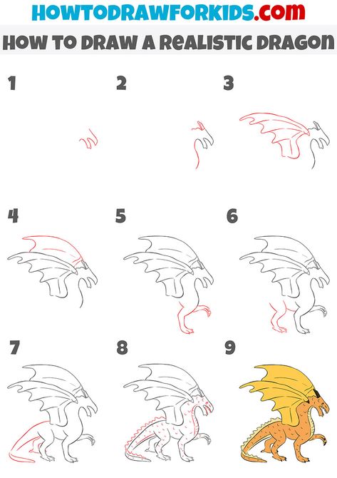 how to draw a realistic dragon step by step Cool Dragon Drawings Easy, Dragon Drawing Sketches Step By Step, How To Draw A Dragon Step By Step, Dragon Drawing Step By Step, How To Draw A Dragon, Dragon Drawing Tutorial, Realistic Dragon Drawing, Cool Dragon Drawings, Draw A Dragon