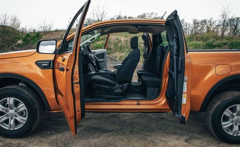 On Ford’s extended-cab Rangers, the front and (short) rear doors open clamshell-style, providing a y... - Michael Simari - Car and Driver Ford Ranger Lifted, Ford Ranger Sport, 2020 Ford Ranger, Ranger Sport, 2019 Ford Ranger, Ford Ranger Xl, Chevy Diesel Trucks, Ford F Series, Honda Ridgeline