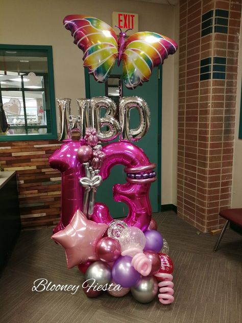 13 Birthday Balloon Ideas, Bouquet Balloons, Valentines Balloons Bouquet, Butterfly Balloon, Birthday Balloon Bouquet, Balloons Number, 13th Birthday Party, Balloons Bouquet, Butterfly Balloons