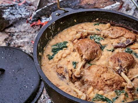 Hunter’s Stew with Duck Legs and Cannellini Beans Recipe  - Angie Mar | Food & Wine Hunters Stew, Cannellini Beans Recipes, Toasted Baguette, Hearty Stew, Mashed Potato Casserole, Stock Recipes, Gold Potatoes, Hunter S, Duck Recipes