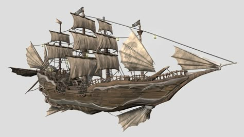 Flying Ship Concept Art, Solarpunk Spaceship, Pirate Ship Concept Art, Steampunk Pirate Ship, Steampunk Boat, Sky Ship, Steampunk Ship, Ship Helm, Airship Art