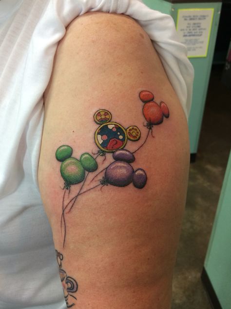 My New Mickey Mouse Balloon Tattoo. With a Tattoo of Toodles from Mickeys Club house. Done by Spider At Five Star Tattoo in Battle Ground WA. Mickey Tattoos, Cute Disney Tattoos, Minnie Tattoo, Ariel Tattoo, Mickey Tattoo, Balloon Tattoo, Mickey Mouse Balloons, Libra Tattoo, Mouse Tattoos