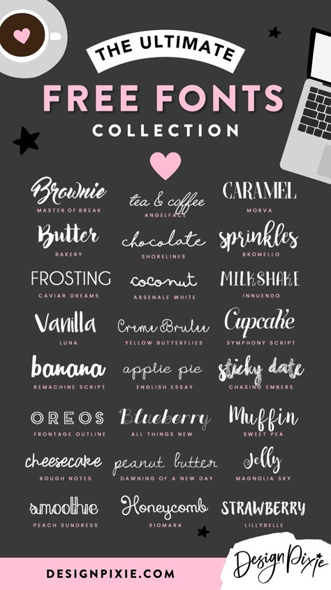 The Ultimate Free Fonts Collection – Design Pixie Fonts In Canva Free, Cursive Fonts For Cricut, Best Fonts In Canva, Wedding Fonts Free, Handwriting Fonts Alphabet, Handwriting Fonts Free, Script Fonts Free, Tattoo Cursive, Font Finder