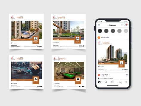 Instagram Post Design for Real Estate on Behance Real Estate Carousel Post, Real Estate Carousel, Real Estate Post Design, Real Estate Concept, Typography Ads, Real Estate Posts, Insta Grid, Real Estate Post, Hoarding Design