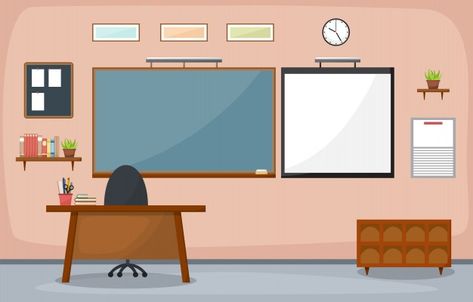 School classroom interior room blackboard furniture flat | Premium Vector School Classroom Interior, Flat Furniture, Classroom Interior, Classroom Background, Education Poster Design, Modern Classroom, Background Powerpoint, About School, Castles Interior