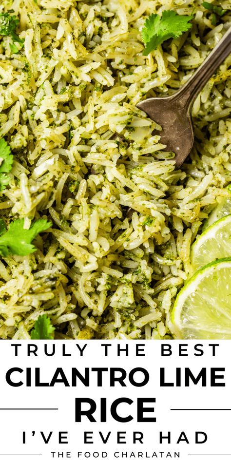 Better Than Chipotle Cilantro Lime Rice from The Food Charlatan Cilantro Lime Orzo, Creamy Cilantro Lime Rice, Lime Rice Cilantro, Asada Burritos, Easy Cilantro Lime Rice, Lime Cilantro Rice, Chipotle Cilantro Lime Rice, Best Chicken Taco Recipe, Cilantro Rice Recipe