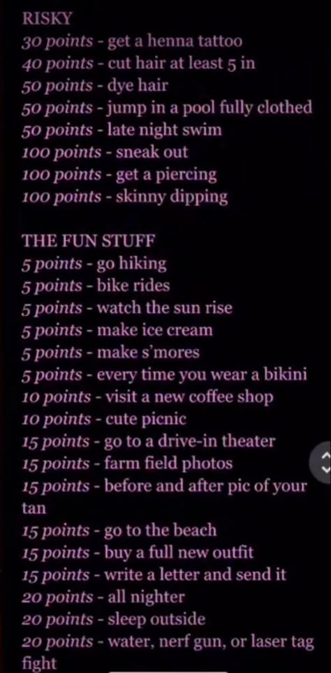 Pics Or It Didn’t Happen List, Summer Points Game, Highschool Bucket List, Pics Or It Didnt Happen, Pics Or It Didn't Happen, Ultimate Summer Bucket List, Summer Game, Truth And Dare, Summer Challenge