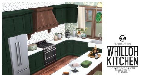 Sims 4 Maxis Match Cc Furniture Kitchen, Sims 4 Cc Maxis Match Kitchen Clutter, Sims 4 Green Kitchen, Sims 4 Kitchen Cc Maxis Match, Sims 4 Cottagecore Kitchen, Sims 4 Kitchen Set Maxis Match, Sims 4 Kitchen, Color Filter, White Countertops