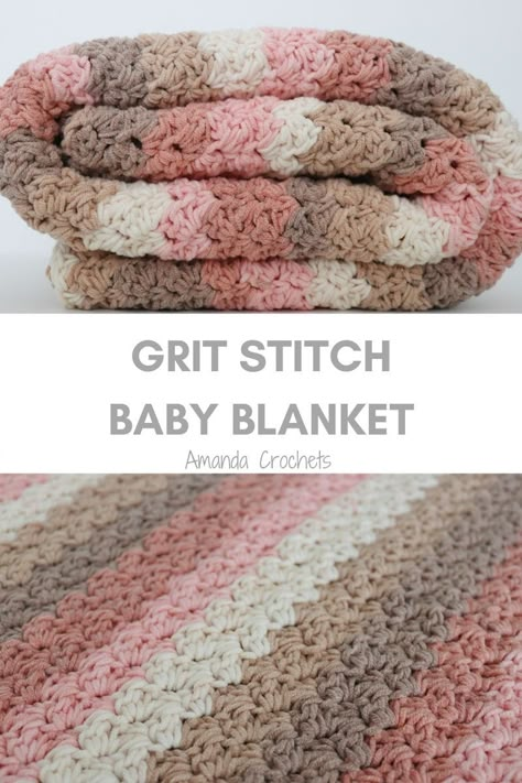 Grit Stitch Baby Blanket - Amanda Crochets 36x36 Crochet Baby Blanket, Caron Cakes Baby Blanket Crochet Pattern, Mauve Crochet Blanket, Pink Baby Crochet Blanket, Girl Baby Blanket Crochet Pattern, One Skein Baby Blanket Crochet Free, Crochet Baby Girl Blanket Free Pattern, Crochet Baby Blanket Girl, Blanket Stitch Crochet