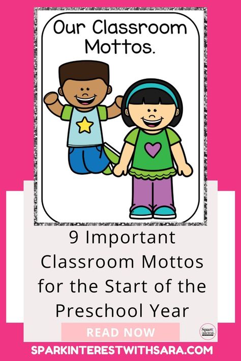 Have you ever used class mottos with your preschoolers? What if at the beginning of the school year we develop some class mottos for our classroom? Classroom mottos would help set the tone for the year and help with teaching values and beliefs of our classroom community. Click on the link to learn more in my blog post! Class Mottos Elementary, Classroom Motto Elementary, Class Motto Ideas, Classroom Motto, Classroom Values, Class Pledge, Class Motto, Classroom Community Building Activities, Building Classroom Community