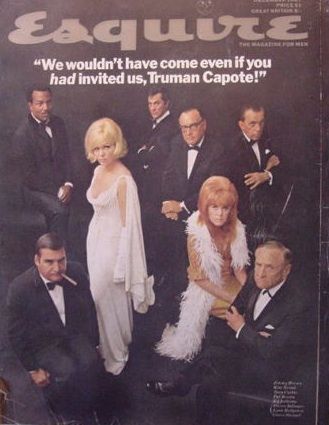 The snubbed replied their own superior-than-thou message on the cover of December 1967 Esquire issue. Under the title "We wouldn't have come even if you had invited us, Truman Capote" pictured a surly-looking group comprising Jimmy Brown, Kim Novak, Tony Curtis, Pat Brown, Ed Sullivan, Pierre Salinger, Lynn Redgrave and Casey Stengel. Inside William F. Buckley dissected the politics of the party one year on. Esquire Cover, Kim Novak, Truman Capote, Popular Magazine, Tony Curtis, Esquire Magazine, Everything And Nothing, Editorial Layout, Iconic Photos