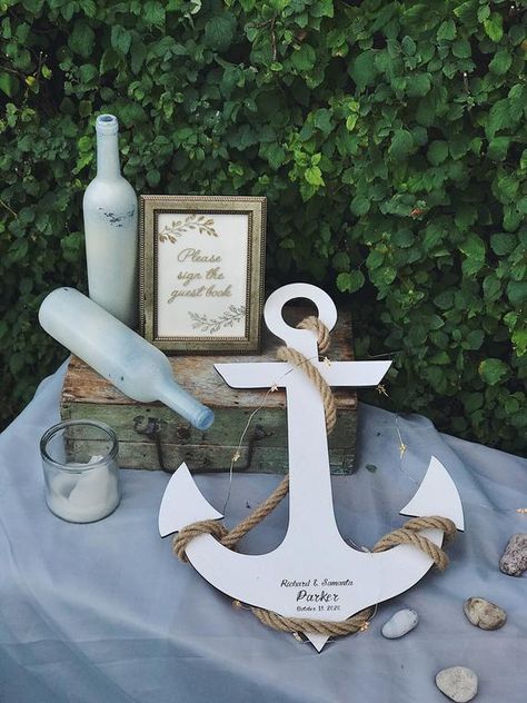 Seaside Wedding Decor, Beach Wedding Guest Book, Wooden Anchor, Beach Wedding Guest, Tropical Wedding Decor, Anchor Wedding, Pinterest Room, Beach Wedding Centerpieces, Nautical Wedding Theme