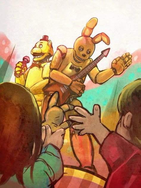 Golden Freddy and Golden Bonnie, in the past... Freddy And Bonnie Fanart, Fnaf Spring Bonnie Fanart, Spring Bonnie Fanart, Fnaf Golden Freddy, Fnaf Photos, Spring Bonnie, Golden Freddy, Knight Costume, Fnaf Sister Location