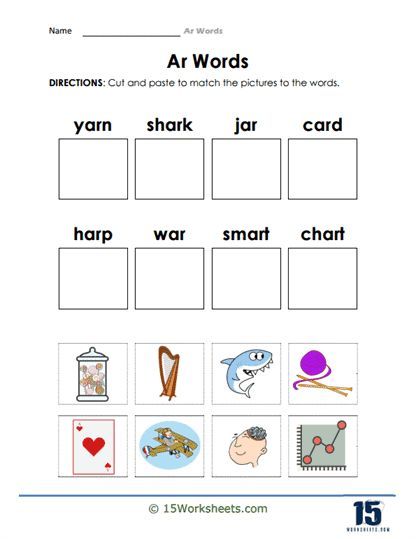 AR Word Playtime: Fun Phonics Activity with This Engaging Worksheet Ar Worksheet, Fun Phonics Activities, Word Association, Phonics Activity, Word Recognition, Early Reading, Vocabulary Building, Vocabulary Worksheets, Early Readers