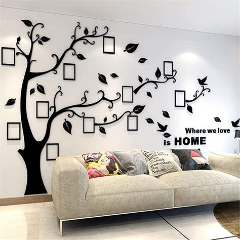 Amazon.com: Unitendo 3D Acrylic Wall Stickers Photo Frames FamilyTree Wall Decal Easy to Install &Apply DIY Photo Gallery Frame Decor Sticker Home Art Decor, Black Leaves-Left, XL.: Kitchen & Dining Cadre Photo Diy, Family Tree Wall Decor, Photo Frame Tree, Family Tree Picture Frames, Family Tree With Pictures, Tree Decal, Wall Sticker Design, Tree Decals, Family Wall Decor