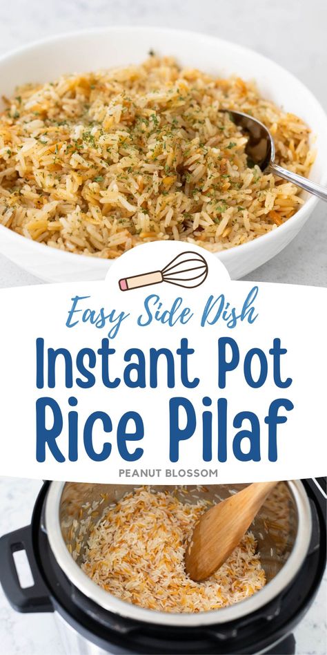 You can make ahead this Instant Pot rice pilaf recipe for a special holiday dinner like Easter or Christmas and simply reheat it in the microwave. A perfect Rice-a-roni copycat recipe, you can scale it to feed a crowd if you have the right size Instant Pot. Rice In The Instant Pot White, Instant Pot Rice Recipes White, Instapot Rice Pilaf, Instant Pot Rice Pilaf Recipes, Instant Pot Rice Jasmine, Rice Pilaf Recipe Easy Instant Pot, Instapot Rice Recipe, Rice Roni Recipes, Instant Pot Rice A Roni