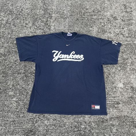 Vintage Y2K 2005 Nike Center Swoosh Yankees Navy... - Depop Bts Outfits, Yankees Logo, Yankees Baseball, Basic Shirts, Baseball Shirts, Nike Shirts, Fashion Killa, Blue Shirt, Vintage Nike