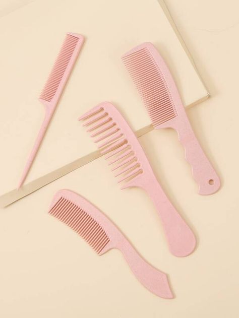 4pcs Solid Hair Comb | SHEIN USA Reference Objects, Dressing Tool, Cute Things To Buy, Hair Tool, Comb Set, Styling Comb, Brush Hair, Wide Tooth Comb, Pink Plastic