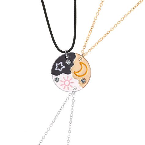 PRICES MAY VARY. 【Bff Necklace For 3】- This 3-piece bff necklace set is a perfect present for your best friends or sisters, symbolizing your everlasting friendship and love. 【Elegant Design】- The heart-shaped pendant with sun, moon, and star charms creates a charming and meaningful keepsake that your friends will cherish forever. 【High-Quality Materials】- Crafted from durable materials and adorned with sparkling crystals, this Weirdo necklace ensures a long-lasting, eye-catching look. 【Fits All Moon Star Pendant, Puzzle Piece Necklace, Long Distance Friendship Gifts, Bff Necklace, Bff Jewelry, Bff Necklaces, Best Friend Necklaces, Sun Moon Stars, Star Pendant Necklace