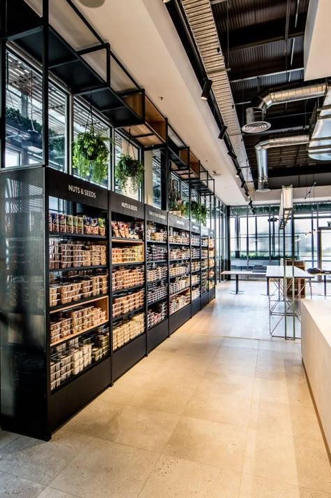 Grab And Go Cafe Design, Modern Grocery Store Design Exterior, Grab And Go Store, Modern Convenience Store Design, Warehouse Store Design, Grab And Go Market, Grab And Go Design, Industrial Store Design, Modern Grocery Store