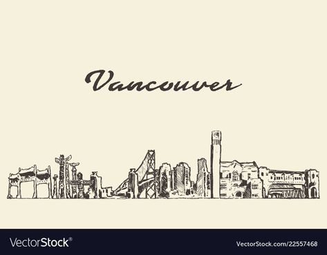 Canada Toronto City, Vancouver Skyline, Skyline Drawing, Engraved Illustration, Canada City, Toronto City, Canada Toronto, Engraving Illustration, Cute Tiny Tattoos