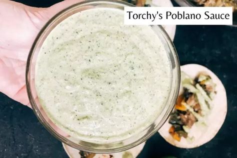 Torchy's Poblano Sauce Recipe - Naznin's Kitchen Branch Ideas, Poblano Sauce, Roasted Poblano Peppers, Lime Crema, Roasted Poblano, Mexican Sauce, Poblano Peppers, Taco Night, Roasted Peppers