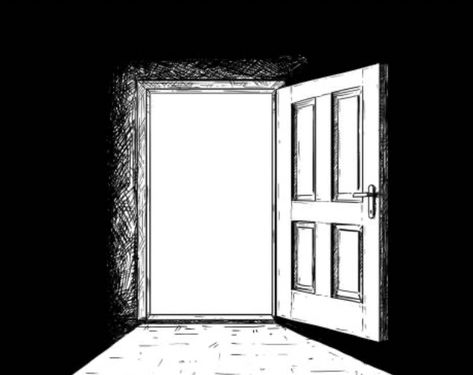 Door Sketch Drawing Easy, Door Portal Drawing, Creepy Door Drawing, Opening Door Drawing Reference, Open Door Drawing, Creepy Door, Drawing Creepy, End Of Hallway, Opened Door