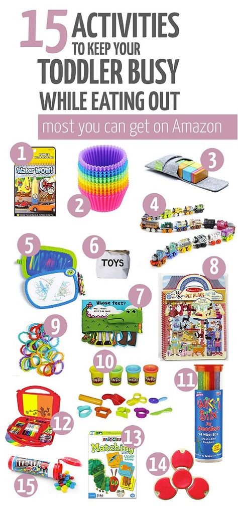 One Year Old Busy Bags, Activity Bags For Toddlers, Toys For Restaurants, On The Go Toddler Activities, Travel Busy Bags For Toddlers, Restaurant Bags For Toddlers, Toddler Restaurant Busy Bag, Restaurant Busy Bag Toddlers, Restaurant Activities For Toddlers