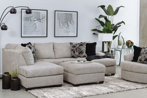 Megginson Storm Two-Piece Sectional Maxwell House, Double Chaise Sectional, Grey Upholstery, Upholstered Fabric, Ashley Furniture, Chaise Sofa, Sleep Comfortably, Living Room Seating, Storage Ottoman