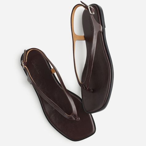 Ideal For Hot Days Ahead, These Thong Sandals Have An Open Square Toe And Adjustable Ankle Straps For A Custom Fit. Coming In Leather, They Go With Everything From Dresses To Shorts. When You Select Your Size Below, "H" Equals A Half Size. Upper: 100% Leather. Lining: 100% Leather. Sole: 38% Synthetic Rubber, 31% Recycled Rubber, 31% Clay. Do Well: Leather Sourced From A Tannery That Was Certified By The Leather Working Group (Lwg), An Organization That Works To Promote Sustainable Environmental Summer Sandals 2024, Dark Brown Sandals, Womens Slides Sandals, Dr Shoes, Simple Sandals, Leather Industry, Square Toe Sandals, Madewell Shoes, Recycled Rubber